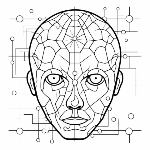 Portrait of a robot with a pattern on the face.