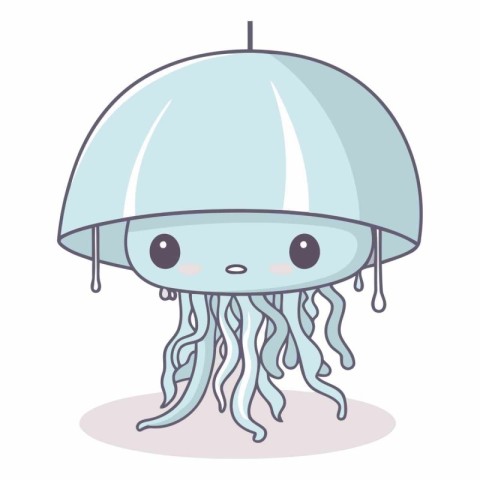 cute jellyfish with umbrella kawaii character vector illustratio