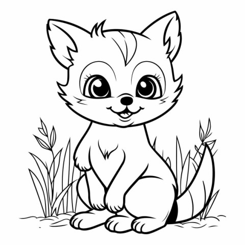 Cute little kitten sitting on the grass. Coloring book for child