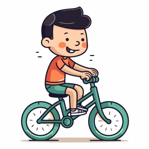 Cute little boy riding a bicycle in cartoon style.