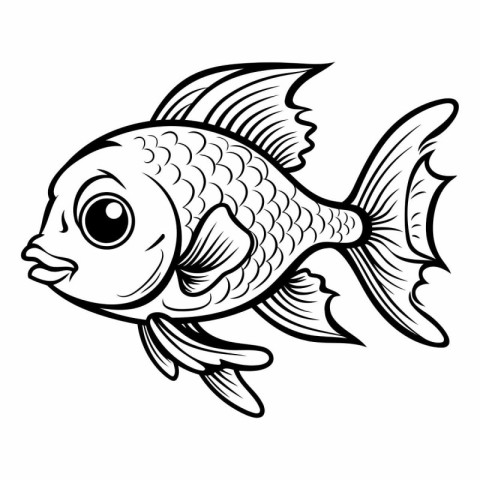 Black and White Cartoon Illustration of Cute Fish for Coloring B