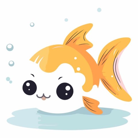 Cute kawaii goldfish in water.