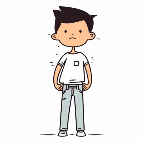 Sad boy cartoon character on white background. EPS 10