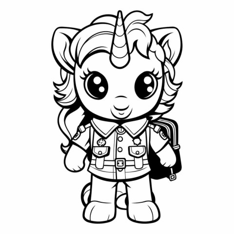 Black and White Cartoon Illustration of Cute Unicorn Fantasy Cha