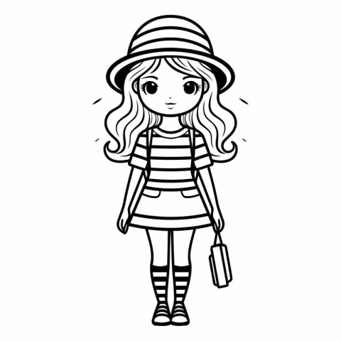 cute little girl with hat and bag vector illustration design vec