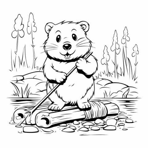 Cute hamster on ice skates for coloring book.