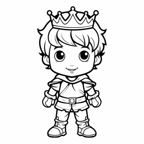 Black and White Cartoon Illustration of Little Prince Fairy Tale