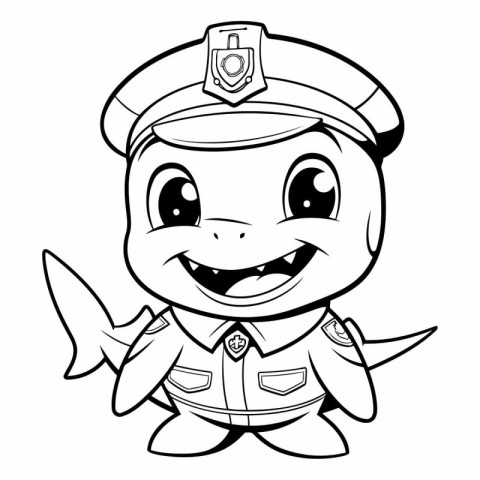 Black and White Cartoon Illustration of Cute Little Fish Captain