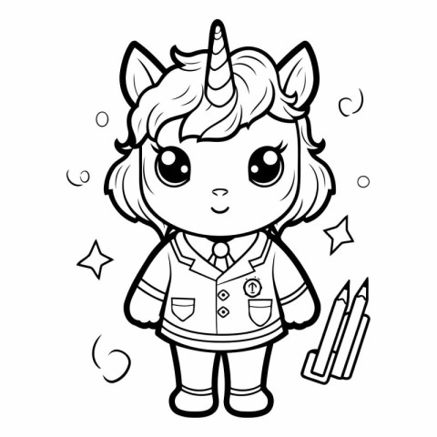 Black and White Cartoon Illustration of Cute Unicorn Fantasy Cha