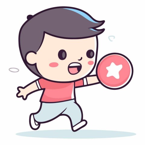 Boy running with star - Cute and funny cartoon vector illustrati