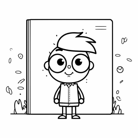 Cartoon Illustration of Boy Student Character Standing and Looki