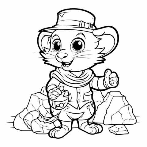 Coloring Page Outline of a Cute Wildcat Cowboy Cartoon Character