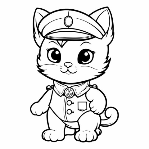 Black and White Cartoon Illustration of Cute Cat Sailor Characte