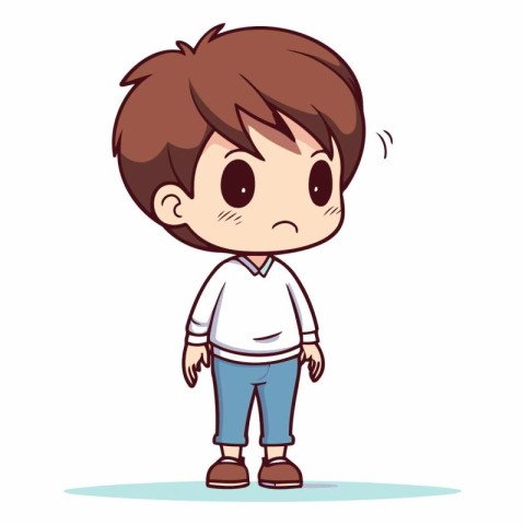 Boy feeling sad and frowning. Cute cartoon vector illustration.