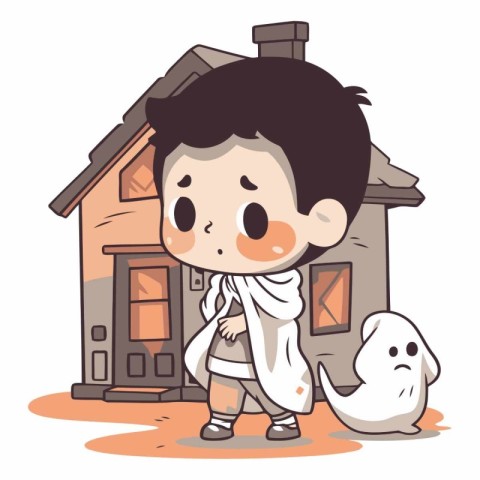 Illustration of a Little Boy Wearing a Halloween Costume and Sta