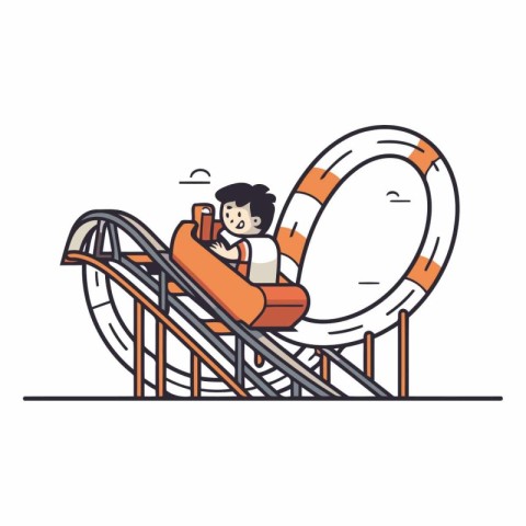 Vector illustration of a man on roller coaster. Flat line design