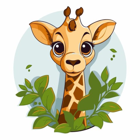 Cute giraffe with leaves of a cartoon animal.