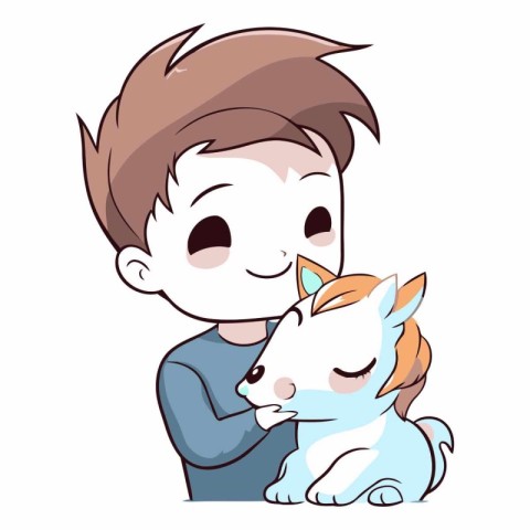 Illustration of a Cute Little Boy Hugging a Fox.