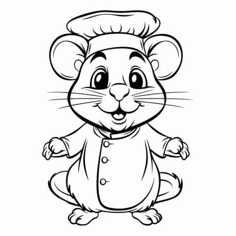 Black and White Cartoon Illustration of Rat Chef Character for C