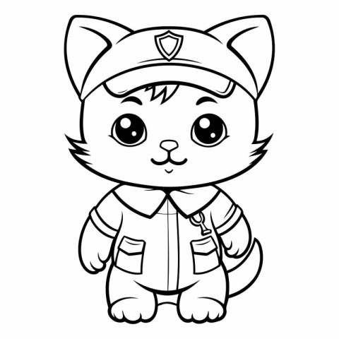 Black and White Cartoon Illustration of Cute Cat Animal Characte