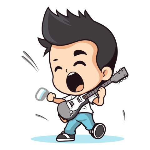 Boy Playing Guitar - Cute Cartoon Vector IllustrationÃ¯Â»Â