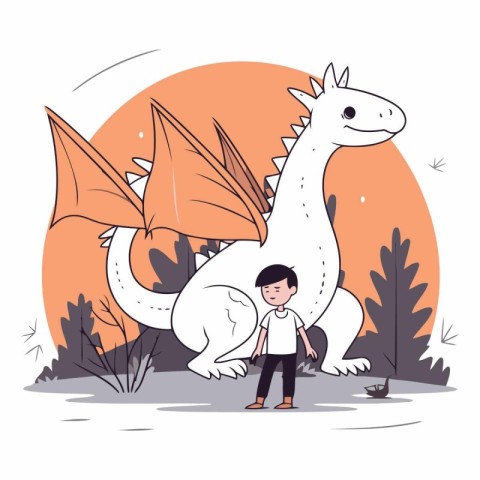 Vector illustration of a businessman with a dragon on the backgr