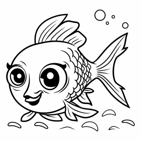 Black and White Cartoon Illustration of Cute Fish Animal Charact