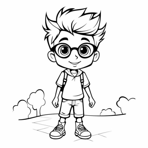 Cute boy cartoon with glasses for coloring book.