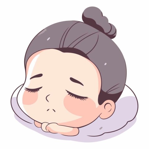 Illustration of a Little Girl Sleeping with Eyes Closed and Her