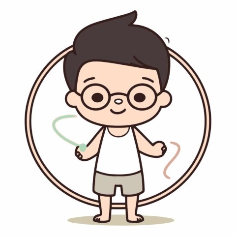 Cute Cartoon Boy Playing Jump Rope Vector Illustration EPS10