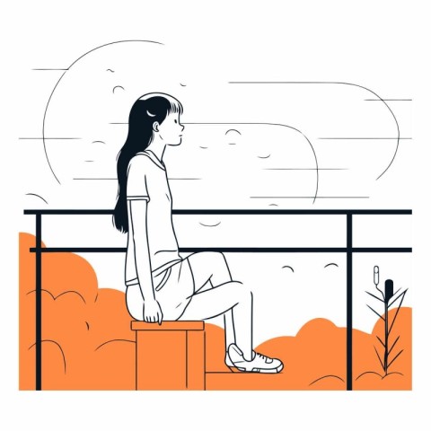 Young woman sitting on a bench and looking at the horizon.