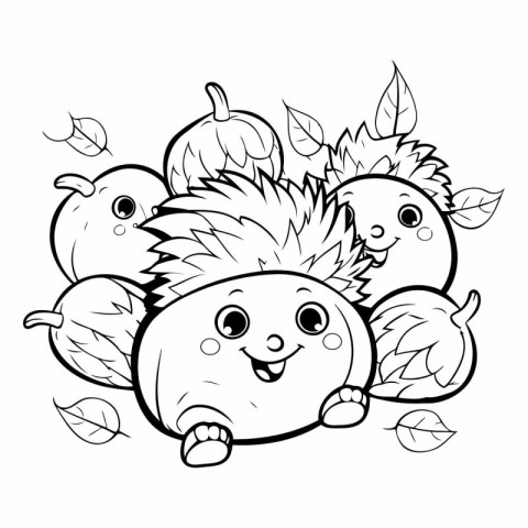 Hedgehog with autumn leaves for coloring book.