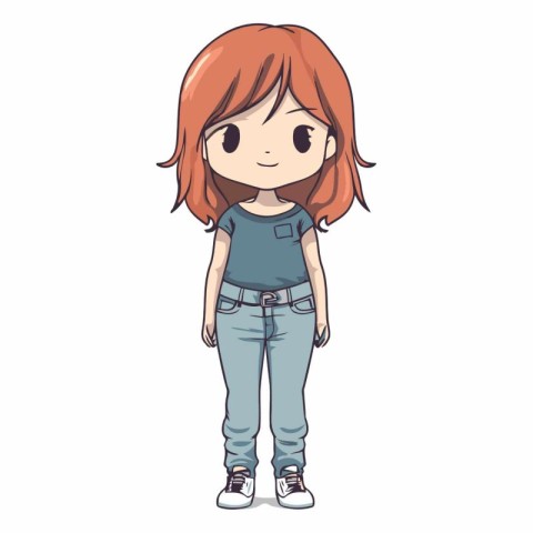 cute little girl with long hair and casual clothes vector illust