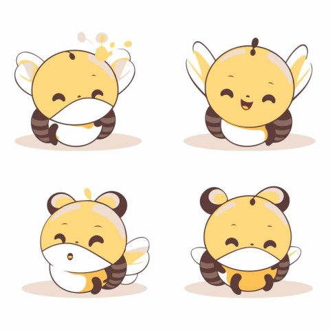 cute little bee with medical mask vector illustration eps 10.