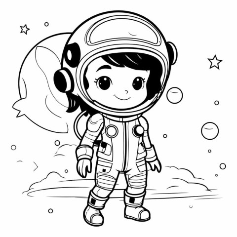 Cute cartoon astronaut in space for coloring book.