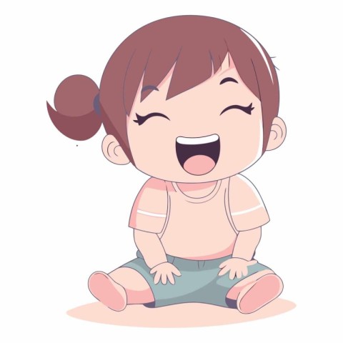 Illustration of a happy baby girl sitting on the floor and laugh