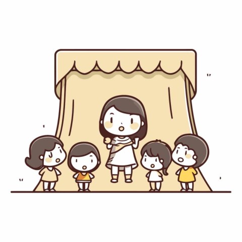 Illustration of Kids Showing a Stage with Curtain Behind them