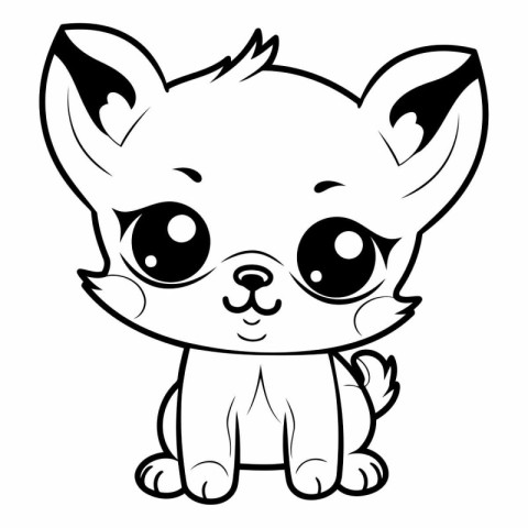 Cute Cartoon Chihuahua - Black and White Vector Illustration