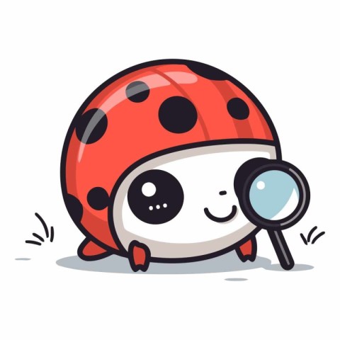 Cute ladybug with magnifying glass. Vector cartoon character ill