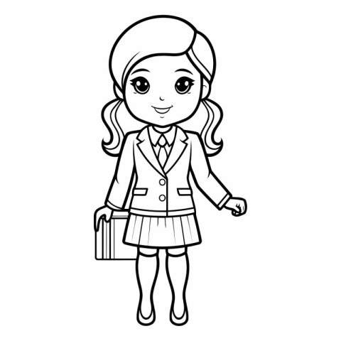 Coloring book for children: Girl in school uniform with briefcas