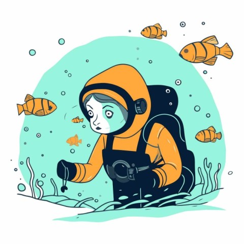 Scuba diver of a diver in the sea.