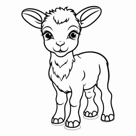 Black and White Cartoon Illustration of Cute Sheep Animal for Co