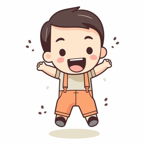 Cute Little Boy Jumping Vector Illustration. Cartoon Happy Kid