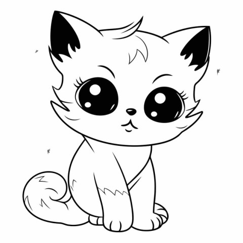 Black and White Cartoon Illustration of Cute Cat Animal Characte