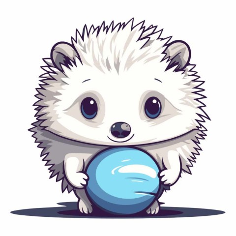 hedgehog with blue ball on a white background