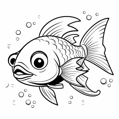 Black and White Cartoon Illustration of Cute Fish Animal Charact