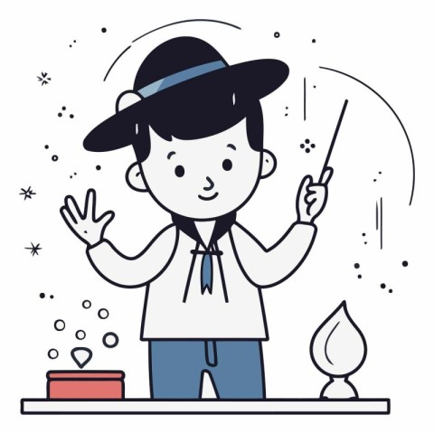 Illustration of a boy in a detective costume with a magic wand