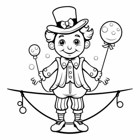 Black and White Cartoon Illustration of Cute Clown or Magician C