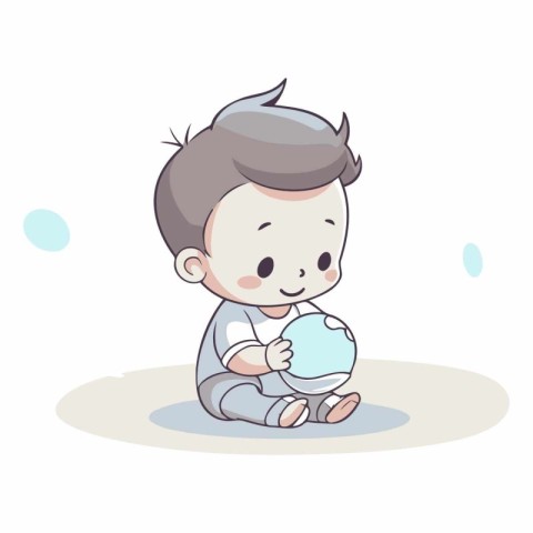 Illustration of a Cute Baby Boy Playing with a Toy Ball