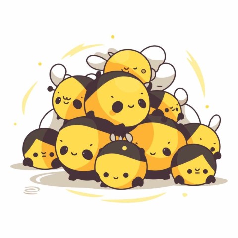 Illustration of a group of cute bees in cartoon style.